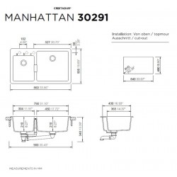 Ένθετος Νεροχύτης Γρανιτένιος Schock Cristalite Manhattan 86x50cm Nero